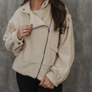 POL Cream Fleece Jacket with Black Trim